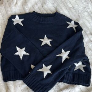 moon & madison Blue and White Star Crew Neck Sweater